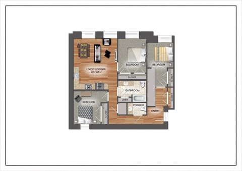 Floor plan for 3 beds, 2 baths, 1229 sqft